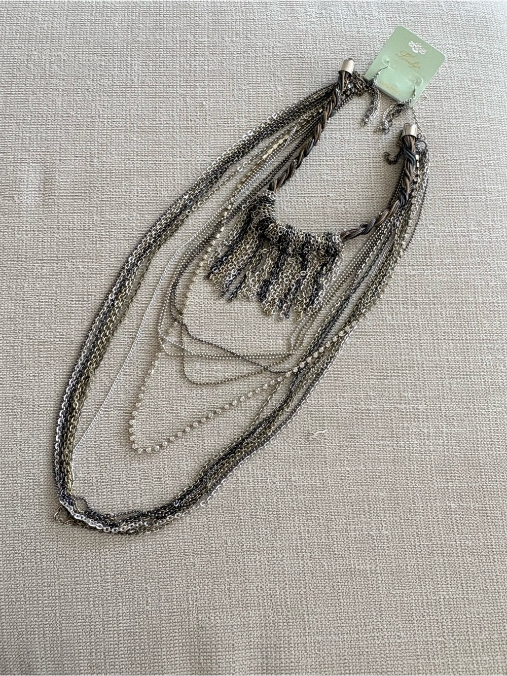 ⭐️ Layered Fringe Multi-Chain Necklace and Earring Set - Picture 5 of 5